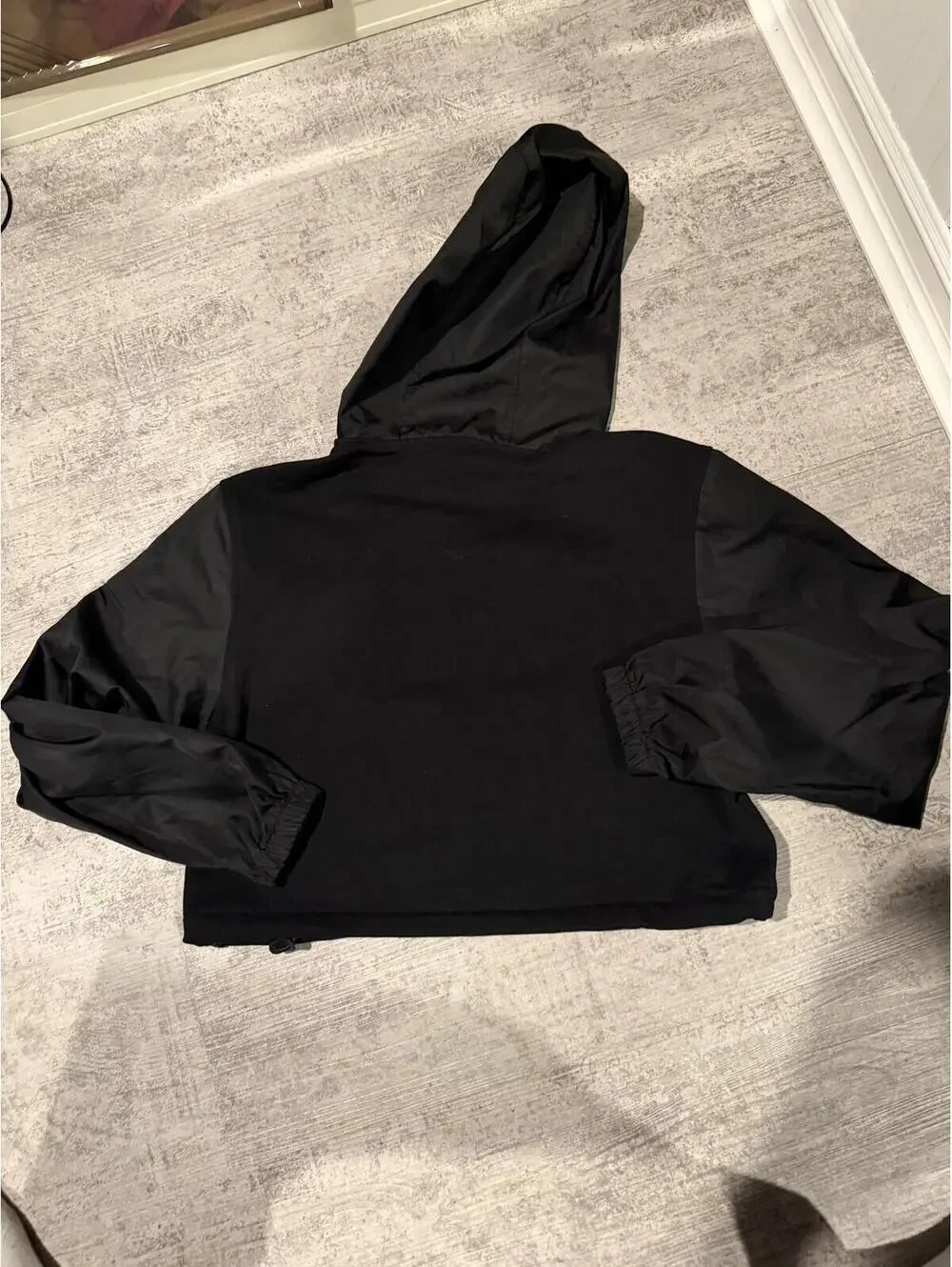 Prada Black Cropped Cotton & ReNylon Hoodie with Nylon Sleeves, logo triangle L - Picture 3 of 8
